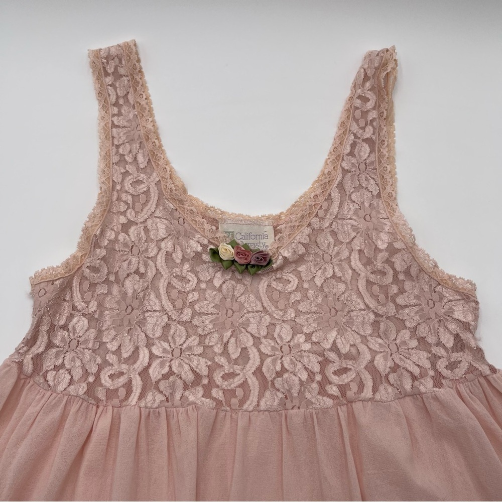 Vtg California Dynasty Pink Babydoll Cami Tank Top Womens Med Lace Floral 90s - Picture 4 of 12